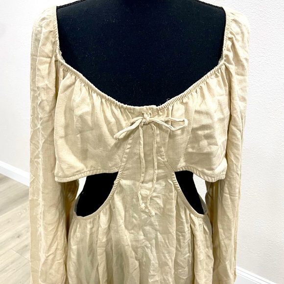 Light Taupe Linen Cut Out Sexy Cocktail Dress NWT - Picture 8 of 16